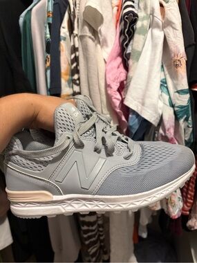 Women New Balance grey with white and pink accents